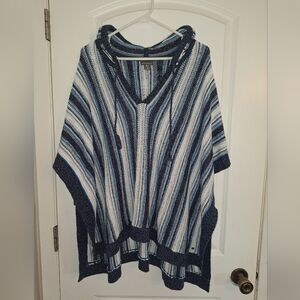 Eddie Bauer Navy and White Striped Poncho